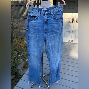 Zara Frayed Women's High-Rise Boot Leg Blue Jeans